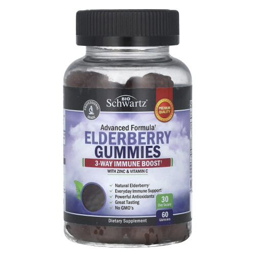 BioSchwartz, Holunderbeeren-Gummis mit Zink & Vitamin C, 60 Gummis