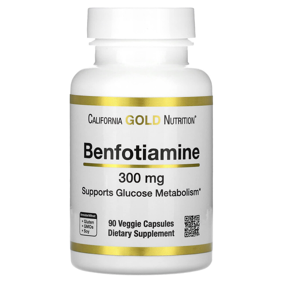 California Gold Nutrition Gold California Nutrition, Benfotiamine, 300 Mg, 90 Veggie Capsules