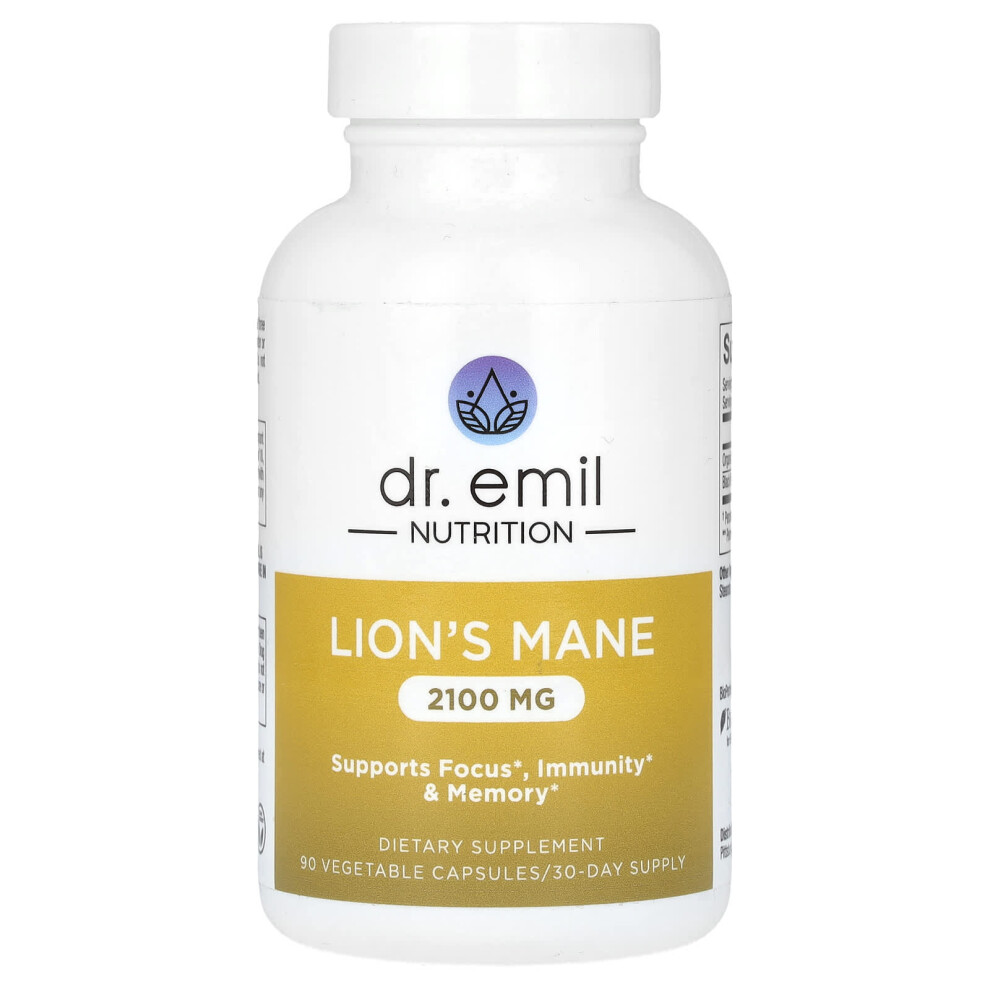 Dr Emil Nutrition Dr. Emil Nutrition, Lion's Mane, 2,100 Mg, 90 Vegetable Capsules (700 Mg Per Capsule)