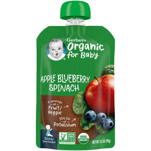 Gerber Gerber, Bio für Babys, 2. Beikost, Apfel, Blaubeere, Spinat, 3,5 oz (99 g)