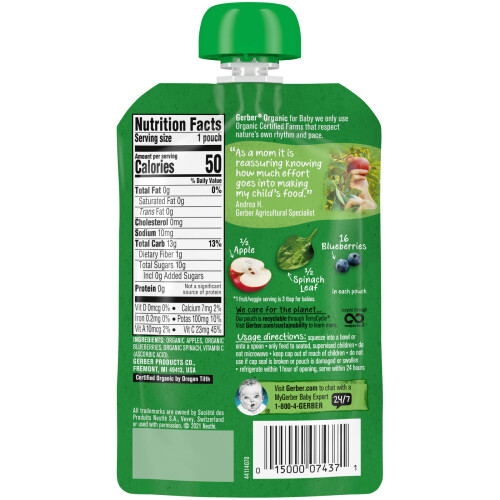 Gerber Gerber, Bio für Babys, 2. Beikost, Apfel, Blaubeere, Spinat, 3,5 oz (99 g) 1
