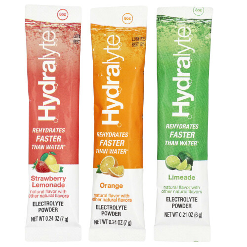 Hydralyte, Brausendes Elektrolytpulver, Sortimentspackung, Orange, Erdbeerlimonade, Limonade, 30 Einzelpackungen 2