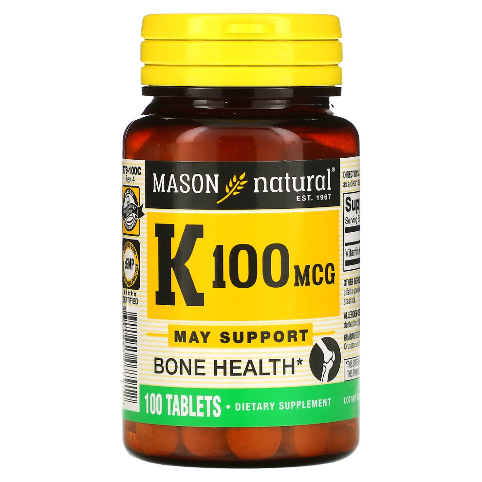 Mason Natural , Vitamin K, 100 Mcg, 100 Tablets