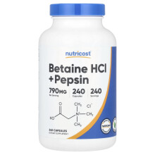 Nutricost, Betain HCl + Pepsin, 240 Kapseln