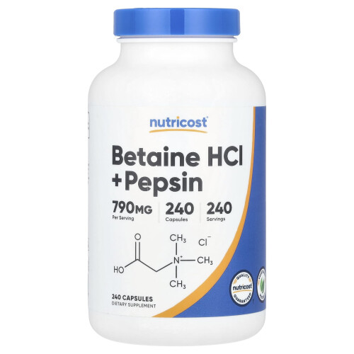 Nutricost, Betain HCl + Pepsin, 240 Kapseln