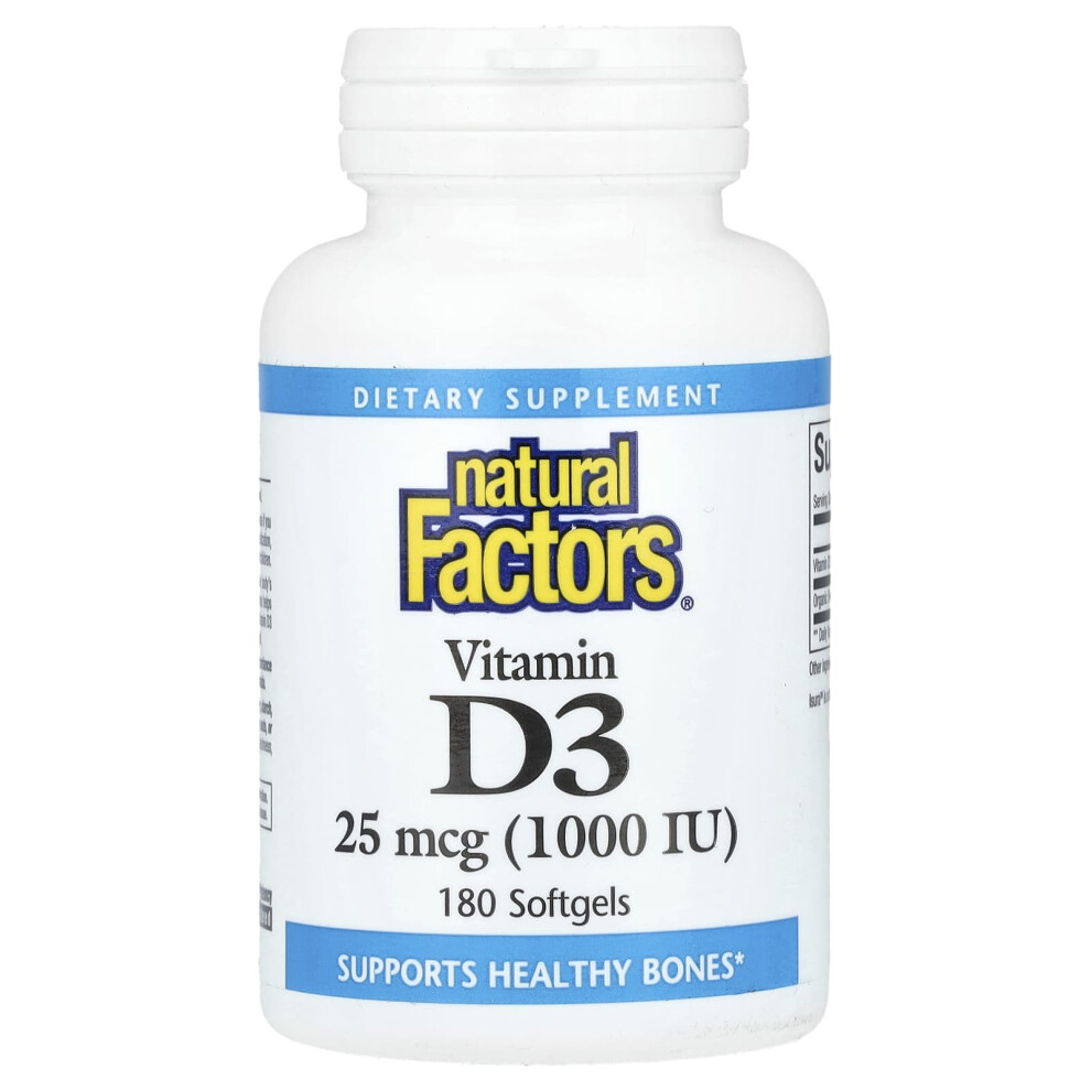 Natural Factors , Vitamin D3, 25 Mcg (1,000 Iu), 180 Softgels