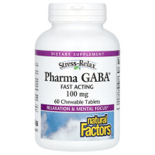 Natural Factors, Stress-Relax, Pharma GABA, 100 mg, 60 Comprimés à Croquer (50 mg par Comprimé)