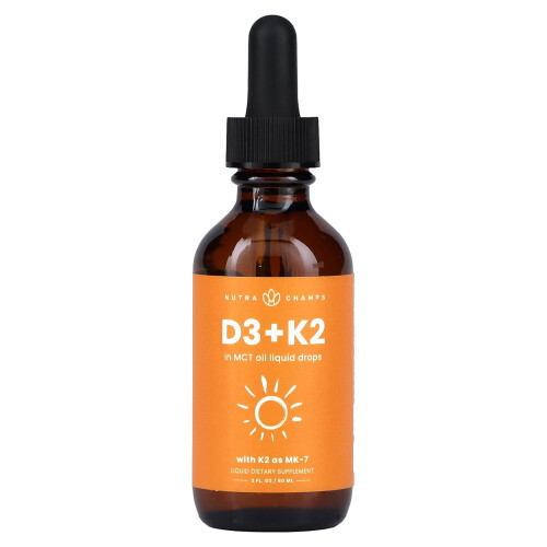 NutraChamps, D3 + K2 Liquid Drops, Unflavored, 2 fl oz (60 ml) 2
