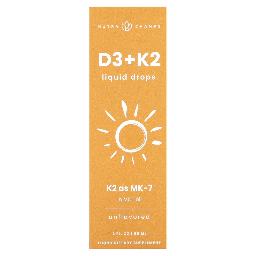 Nutrachamps , D3 + K2 Liquid Drops, Unflavored, 2 Fl Oz (60 Ml)