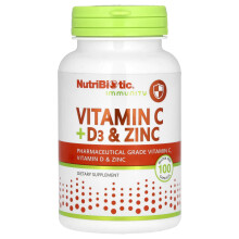 NutriBiotic, Immunität, Vitamin C + D3 & Zink, 100 Kapseln