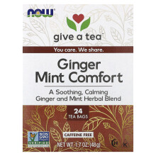 NOW Foods, Ginger Mint Comfort, Caffeine Free , 24 Tea Bags, 1.7 oz (48 g)