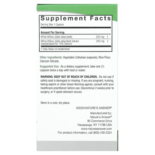 Nature's Answer, Saule Blanc, 450 mg, 60 Capsules Végétariennes 1