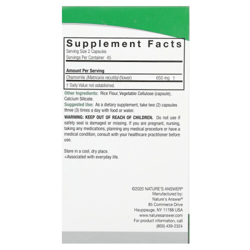 Nature's Answer, Chamomile, 650 mg, 90 Vegetarian Capsules 1