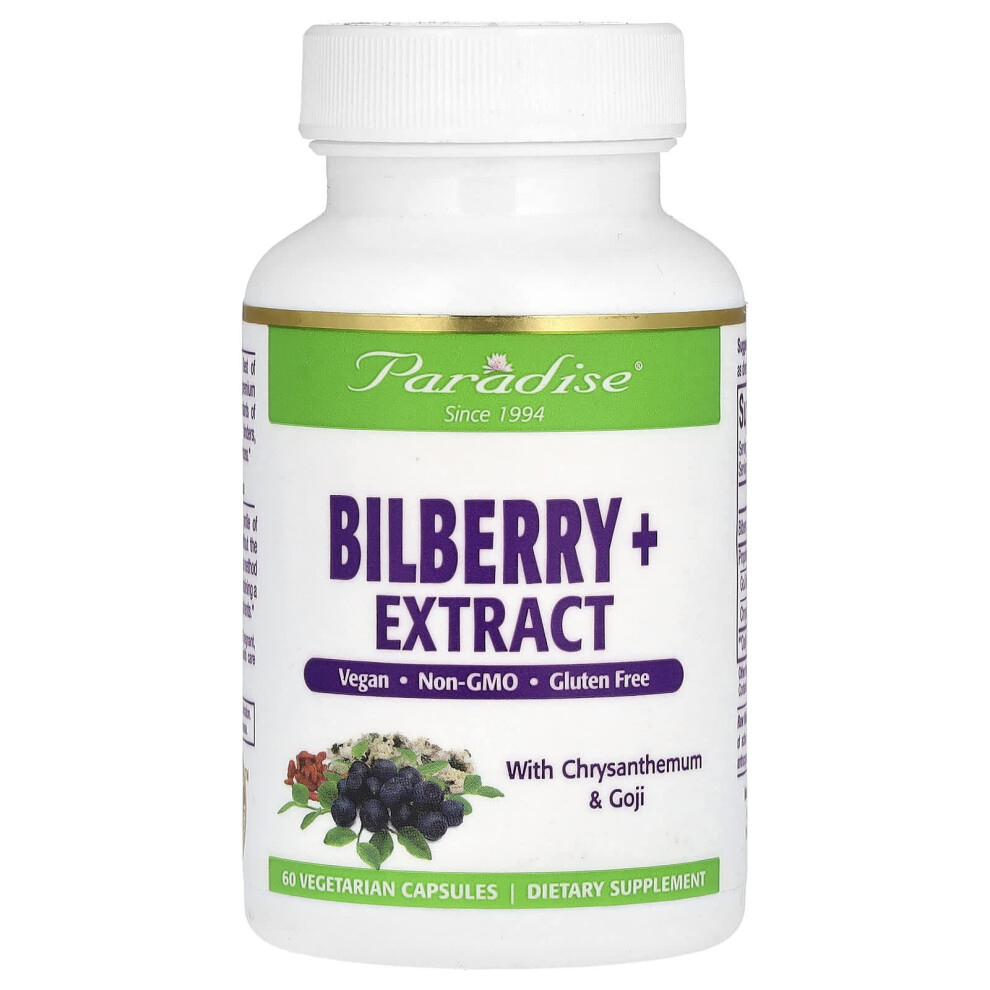 Paradise Herbs , Bilberry + Extract With Chrysanthemum & Goji, 60 Vegetarian Capsules