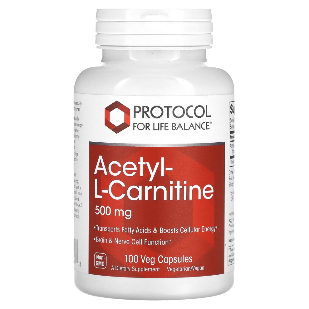 Protocol For Life Balance , Acetyl-L-Carnitine, 500 Mg, 100 Veg Capsules