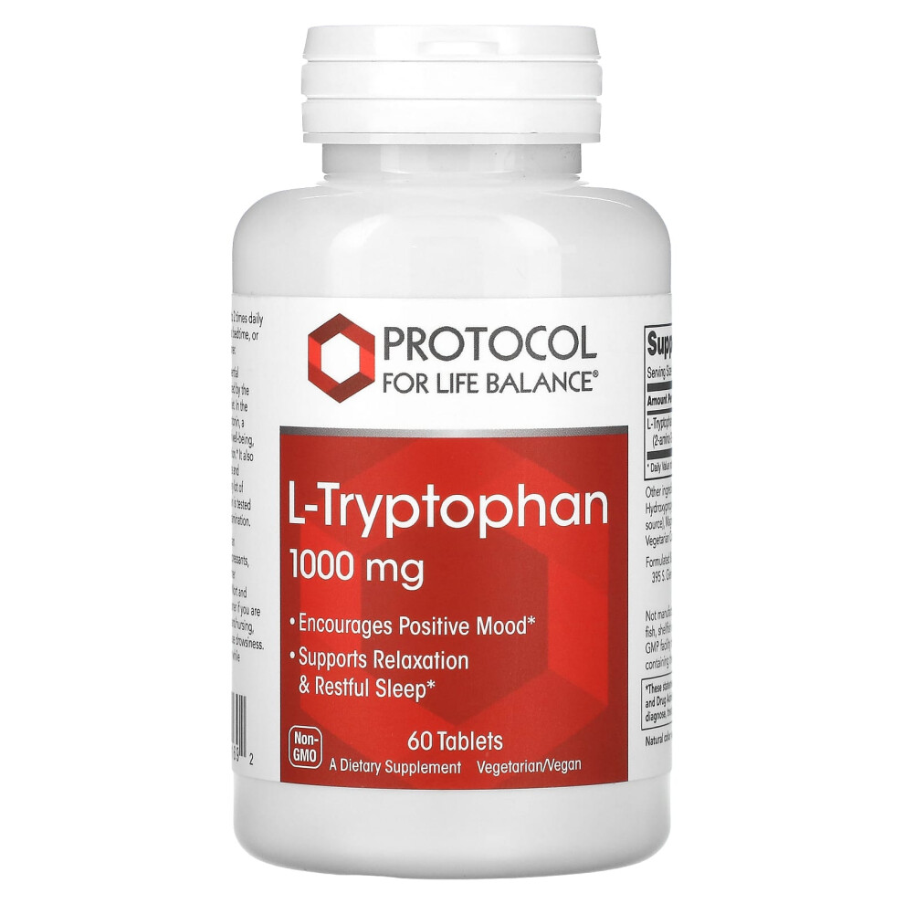 Protocol For Life Balance , L-Tryptophan, 1,000 Mg, 60 Tablets
