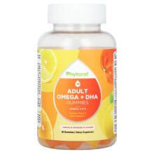 Phytoral, Erwachsenen Omega + DHA Gummis mit Omega 3-6-9, Zitrone & Orange, 60 Gummis