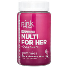 Pink, Einfach Strahlend Multi Für Sie + Kollagen-Gummis, Natürliche gemischte Beeren, 60 Gummis