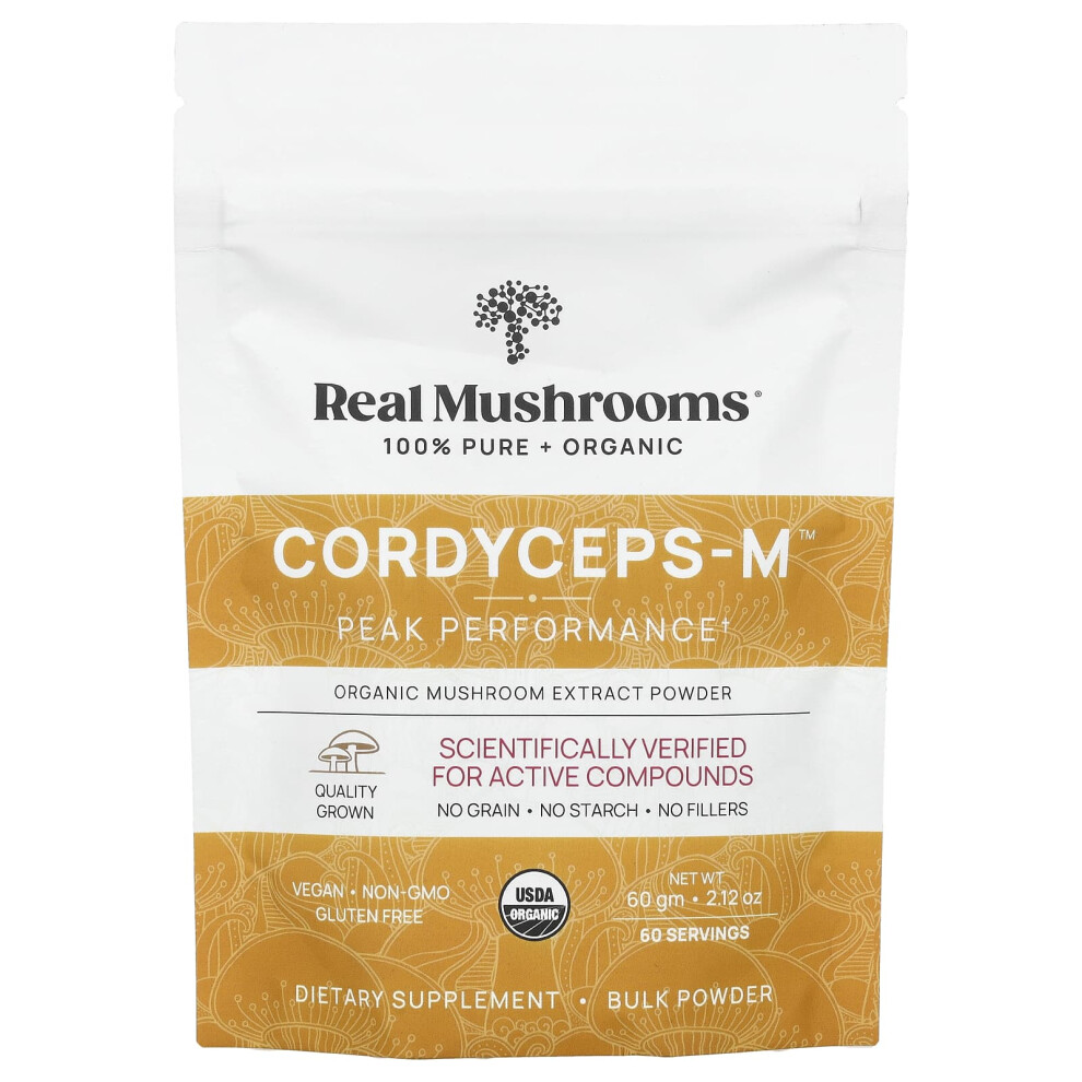 Real Mushrooms Grain Cordyceps-MâÃ, Organic Mushroom Extract Powder, 2.12 Oz (60 G)