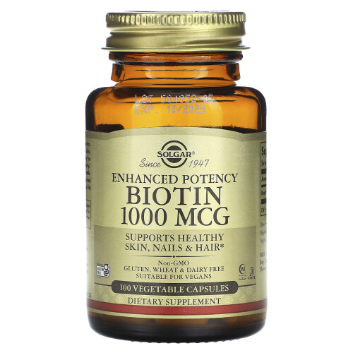 Solgar Solgar, Enhanced Potency Biotin, 1,000 mcg, 100 Vegetable Capsules