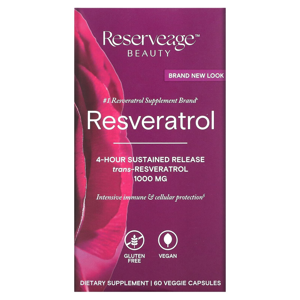 Reserveage Beauty , Resveratrol, Trans-Resveratrol, 1,000 Mg, 60 Veggie Capsules (500 Mg Per Capsule)
