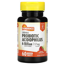 Sundance Vitamins, Acidophilus Probiotique à Croquer, Baie Naturelle, 6 Milliards, 60 Comprimés à Croquer (3 Milliards par Comprimé)