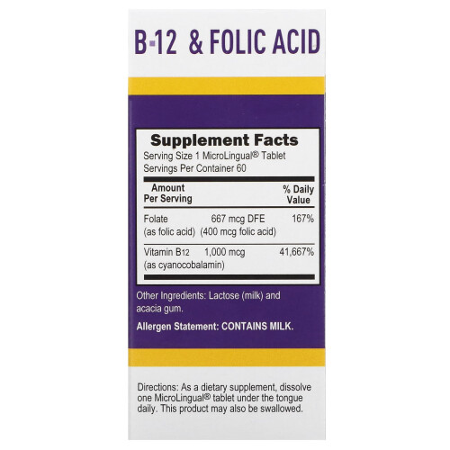 Superior Source, Cyanocobalamine B12 et Acide Folique, 60 Comprimés MicroLingual à Dissolution Instantanée 1