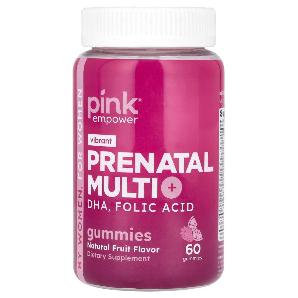 Pink Vibrant Prenatal Multi + Dha, Folic Acid, Natural Fruit, 60 Gummies