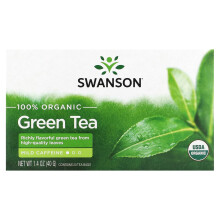 Swanson, Thé Vert 100 % Biologique, 20 Sachets de Thé, 1,4 oz (40 g)