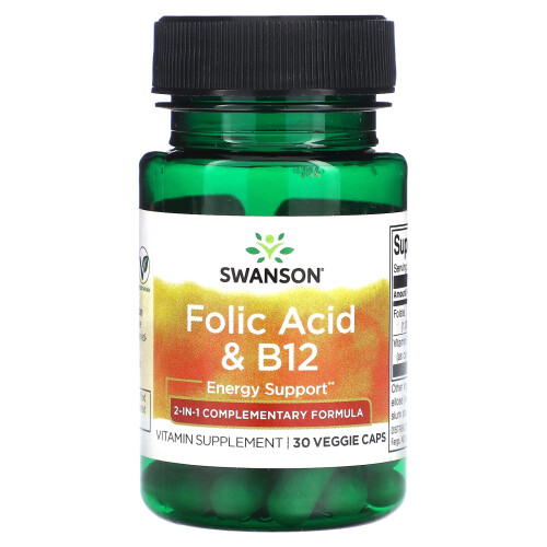 Swanson, Folsäure & B12, 30 Veggie-Kapseln