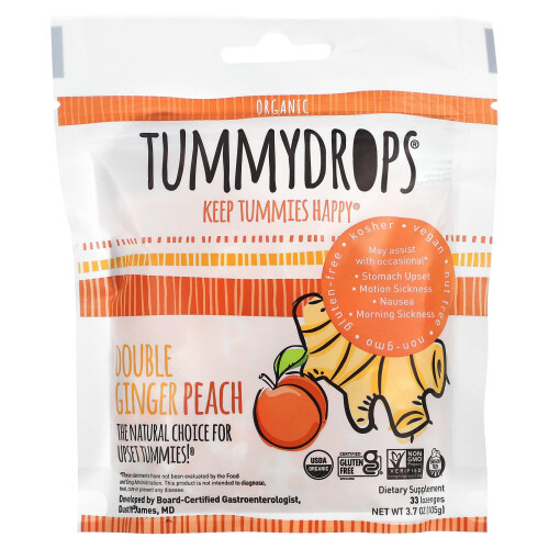 Tummydrops, Bio-Doppel-Ingwer-Pfirsich, 33 Lutschtabletten