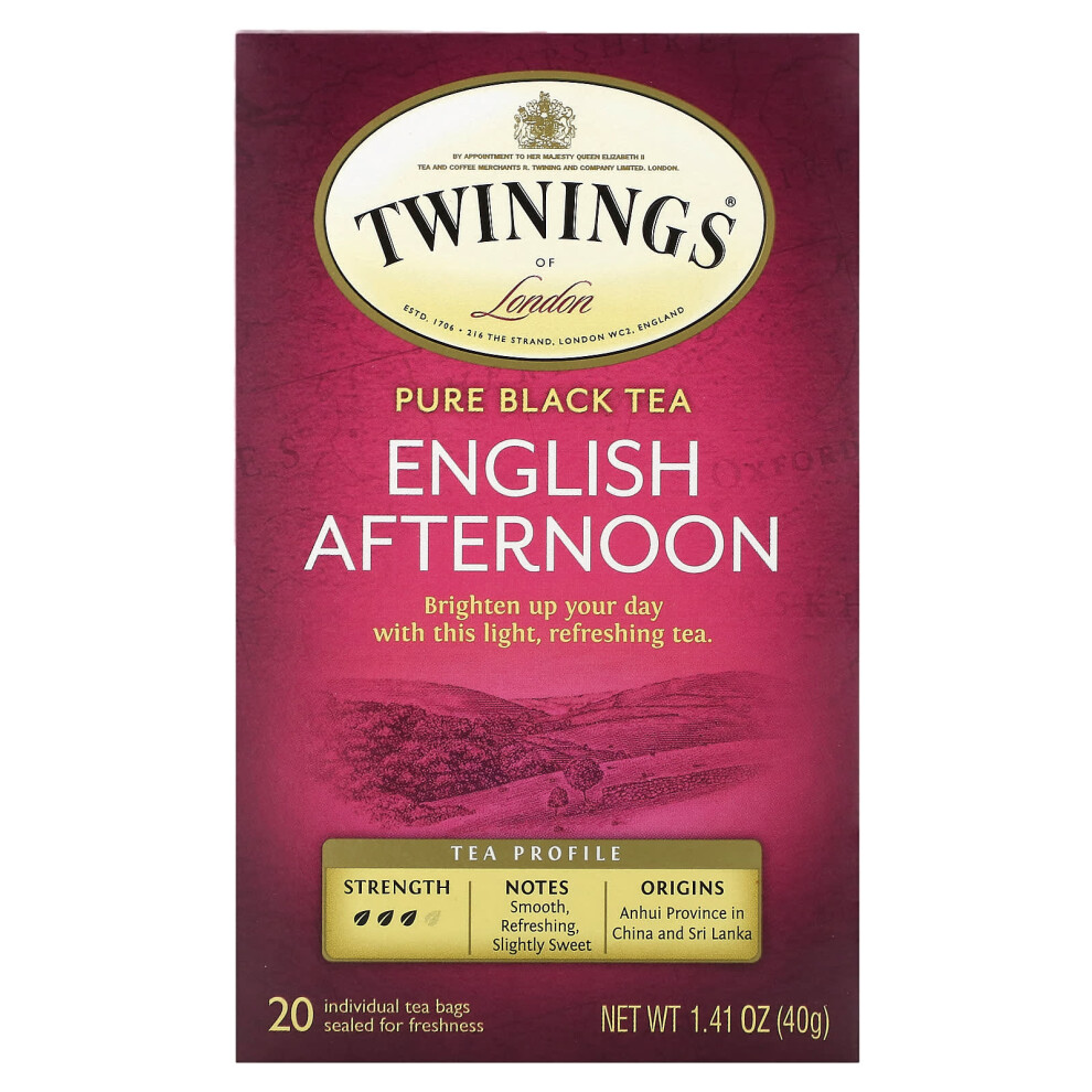 Twinings Pure Tea, English Afternoon, 20 Tea Bags, 1.41 Oz (40 G) Black