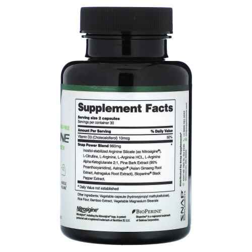 Snap Supplements, L-Arginine, Caffeine-Free, 60 Capsules 1
