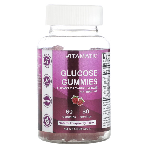 Vitamatic, Gummies de Glucose, Framboise Naturelle, 60 Gummies