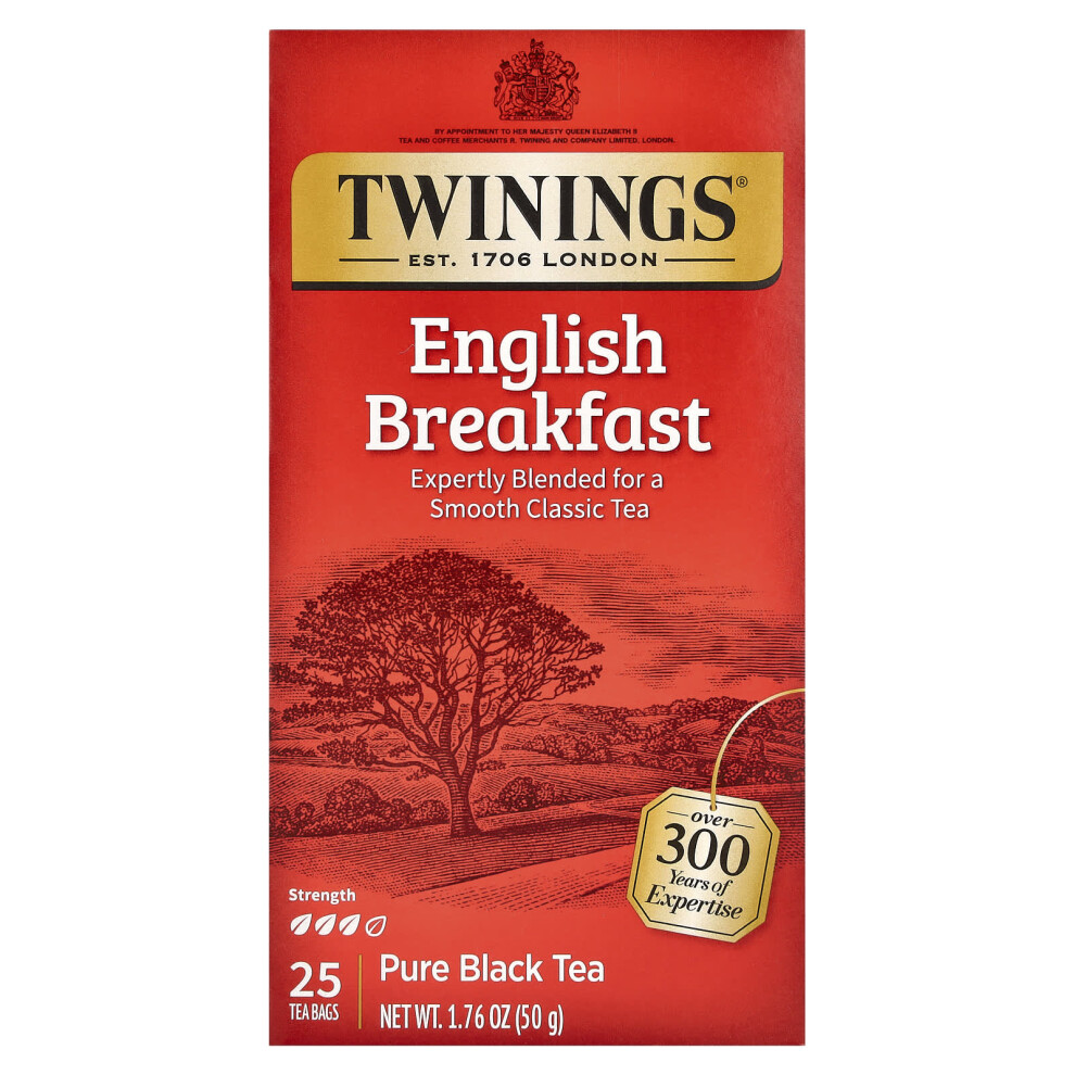 Twinings Pure Tea, English Breakfast, 25 Tea Bags, 1.76 Oz (50 G) Black