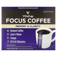 VitaCup, Café Concentration, Mémoire & Clarté, Instantané, Torréfaction Moyenne, 24 Sachets Monodoses, 0,12 oz (3,3 g) Chacun