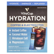 VitaCup, Café Instantané Hydratation, Torréfaction Moyenne, 18 Sachets Monodoses, 0,16 oz (4,4 g) Chacun