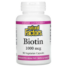 Natural Factors, Biotine, 1 000 mcg, 90 Gélules Végétariennes