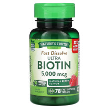 Nature's Truth, Vitamine, Schnellauflösend, Ultra Biotin, Natürliche Beere, 5.000 mcg, 78 Schnellauflösende Tabletten