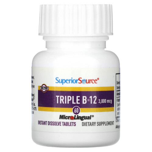 Superior Source, Triple B-12, 3 000 mcg, 60 Comprimés MicroLingual à Dissolution Instantanée 2