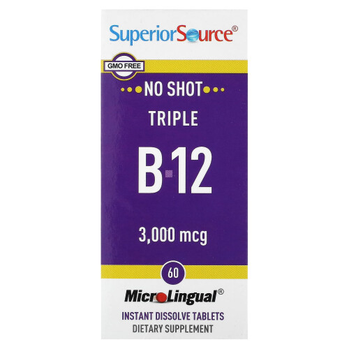 Superior Source, Triple B-12, 3 000 mcg, 60 Comprimés MicroLingual à Dissolution Instantanée