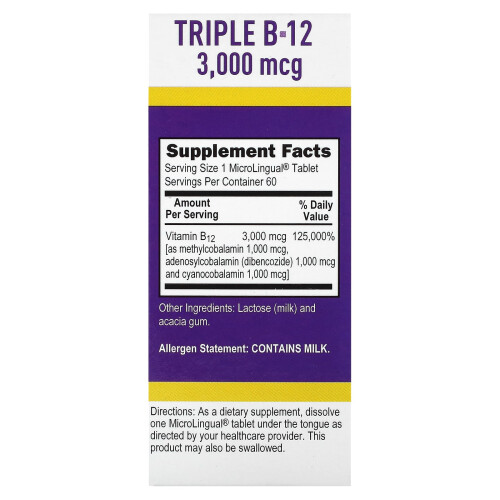 Superior Source, Triple B-12, 3 000 mcg, 60 Comprimés MicroLingual à Dissolution Instantanée 1