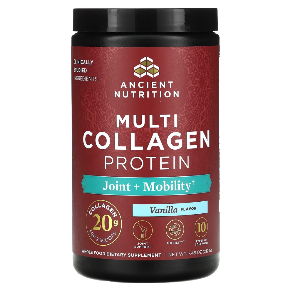 Ancient Nutrition , Multi Collagen Protein, Joint + Mobility, Vanilla, 7.48 Oz (212 G)