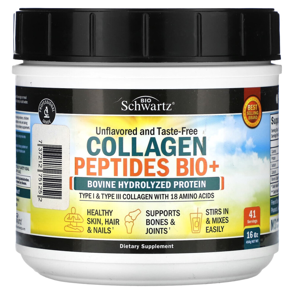Bioschwartz , Collagen Peptides Bio+, Unflavored, 16 Oz (454 G)