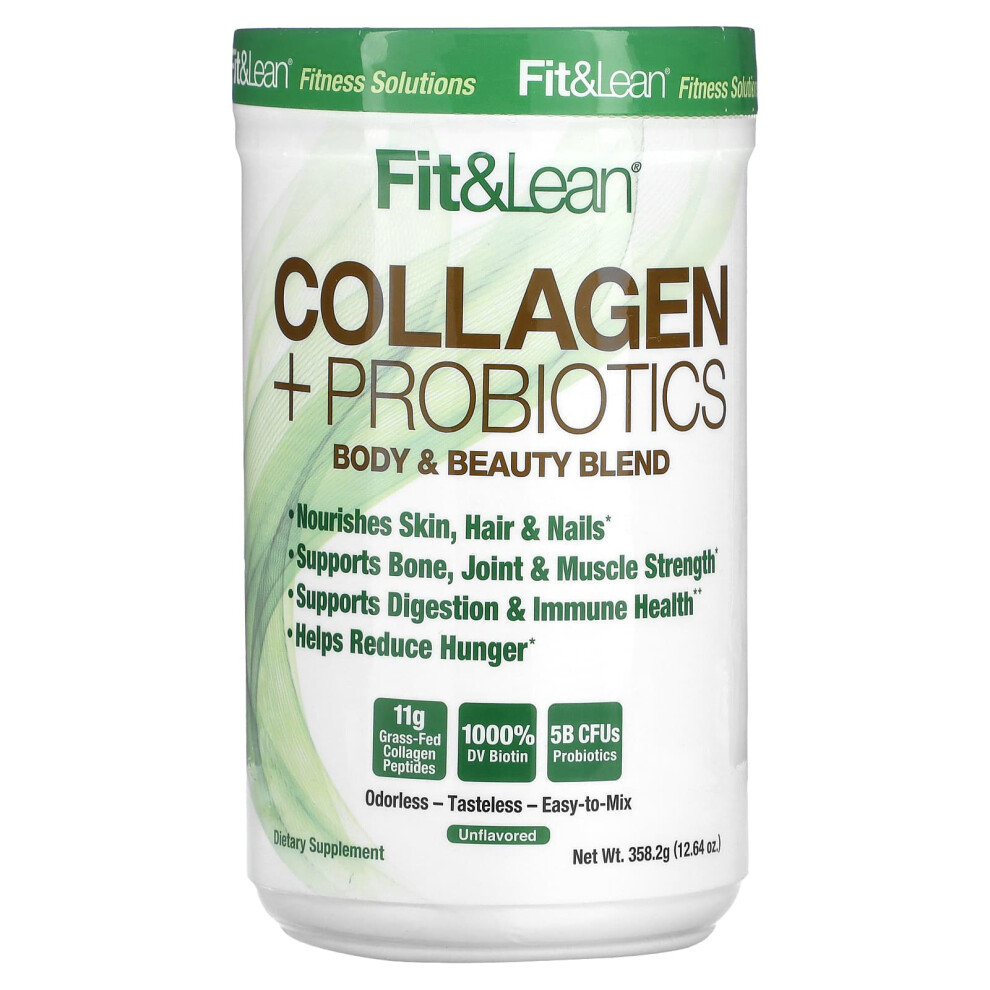 Fit & Lean , Collagen + Probiotics, Unflavored, 12.64 Oz (358.2 G)