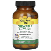 Country Life, Kautabletten L-Lysin mit Vitamin D und Holunderbeere, Würzige Orangen-Note, 600 mg, 60 Kautabletten (300 mg pro Tablette)