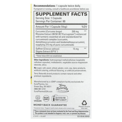 Terry Naturally, Saffron Life + Curcumin, 60 Capsules 1