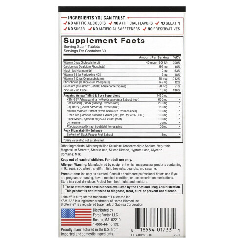 Force Factor, Amazing Ashwa, 120 Tabletten 1