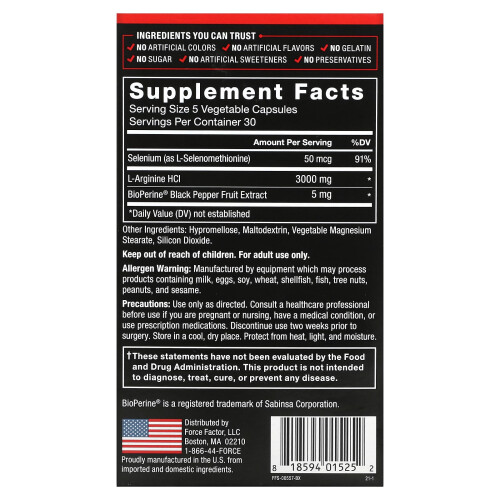 Force Factor, L-Arginine, 3,000 mg, 150 Capsules (600 mg per Capsule) 1
