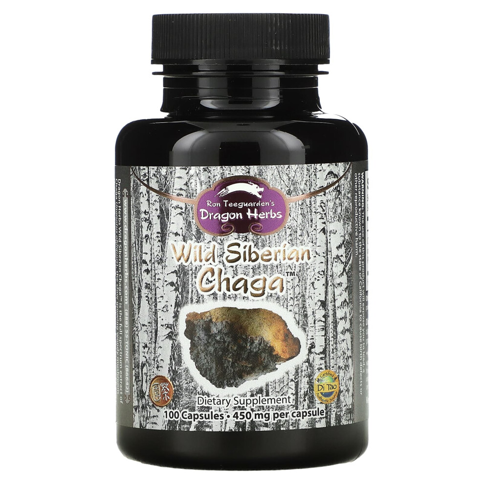 Dragon Herbs , Wild Siberian Chaga, 450 Mg, 100 Capsules